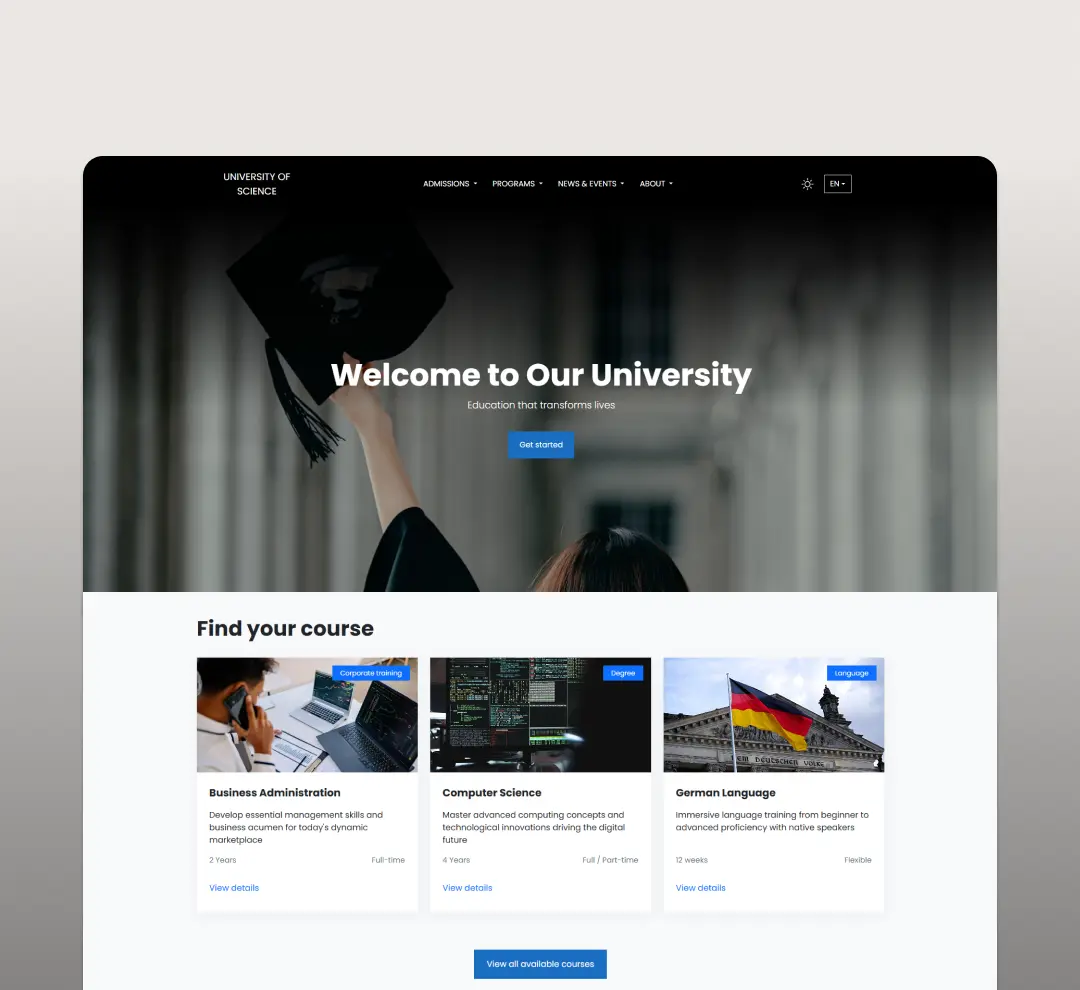 University of science, a demo website
